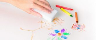 Меламиновой губкой стирают рисунок с маркерной доски