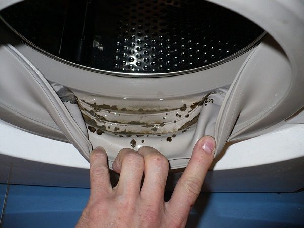 Плесень и известковый налёт в складках резинки на барабане стиральной машины