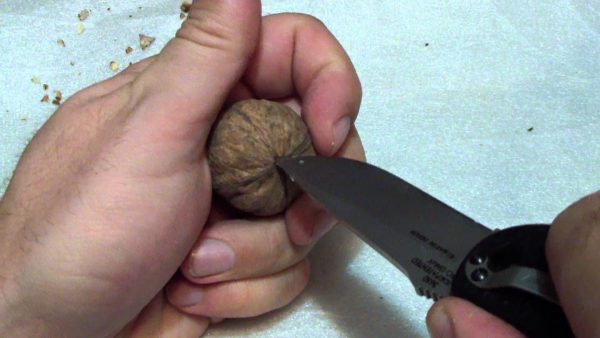 Раскалывание ореха ножом